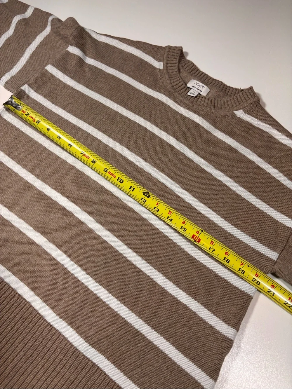 J.Crew Factory Wide Hem Striped Cotton Sweater Size Medium Tan Ivory